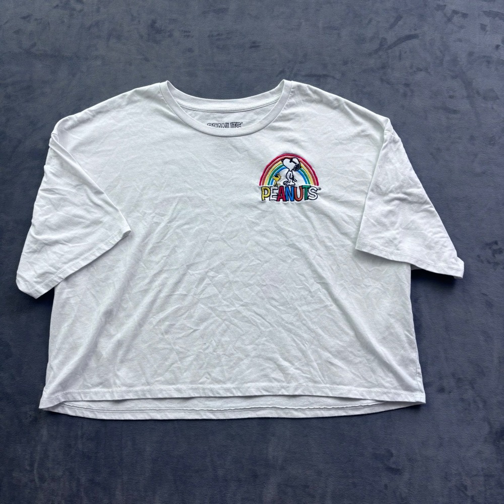 Peanuts Snoopy Joe Cool Rainbow Graphic Crop T-Shirt White XXL Cartoon